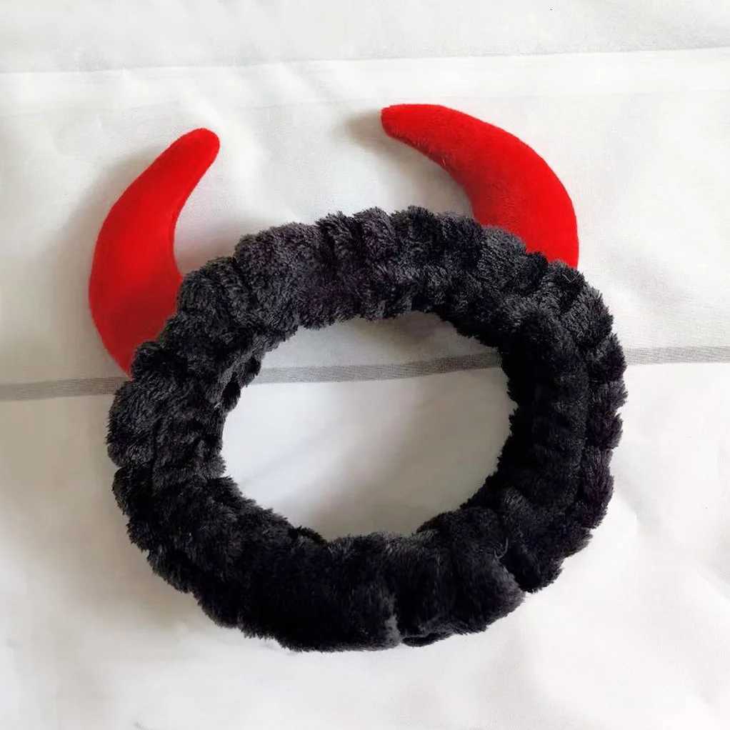 Plush Headband Women Girls Cute Red Horns Soft Elastic Hairband Wash Face Sport Velvet Hair Band Party Bandana Hair Accessories V251022