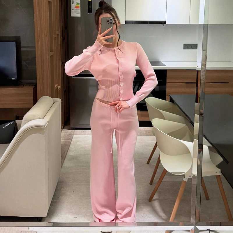 Tornova 2025 Fall Winter Knitted Suit Solid Cardigan Top Womens O neck Knitted Sweater Straight Trousers Two Piece Set CasualT251022