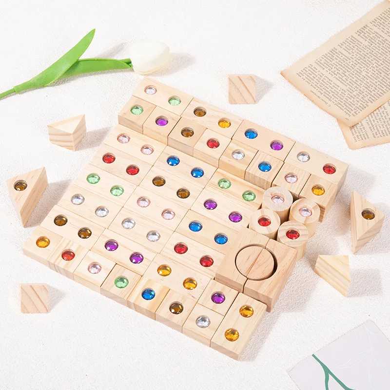 Wooden Acrylic Gems Cubes Blocks 32pcs 50pcsset Rainbow Stacking Building Blocks Kids Adults Montessori Educational Toys Gifts J251022