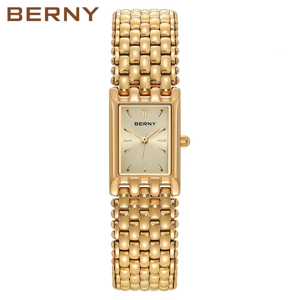 BERNY Gold Watch for Women Square Ladies Quartz Wristwatches Stainless Steel Women Small Gold Watch Casual Fashion Watch 251027