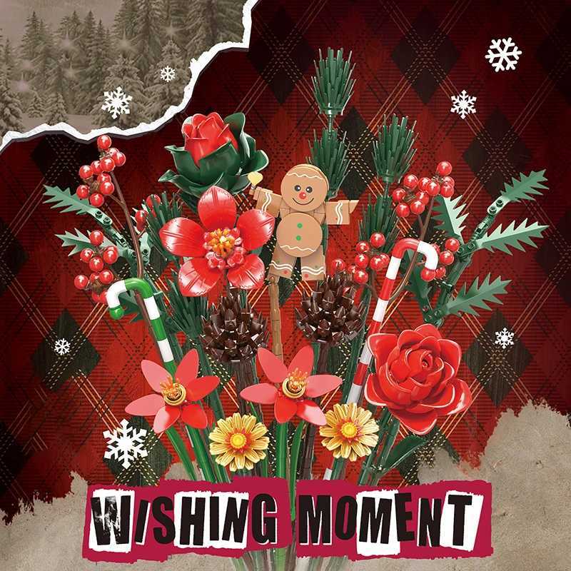 Christmas Gifts Gingerbread Man Bouquet Building Toys Plant Bricks DIY Flowers Blocks Sets Decoration Toys Kids Adults 865pcs J251022