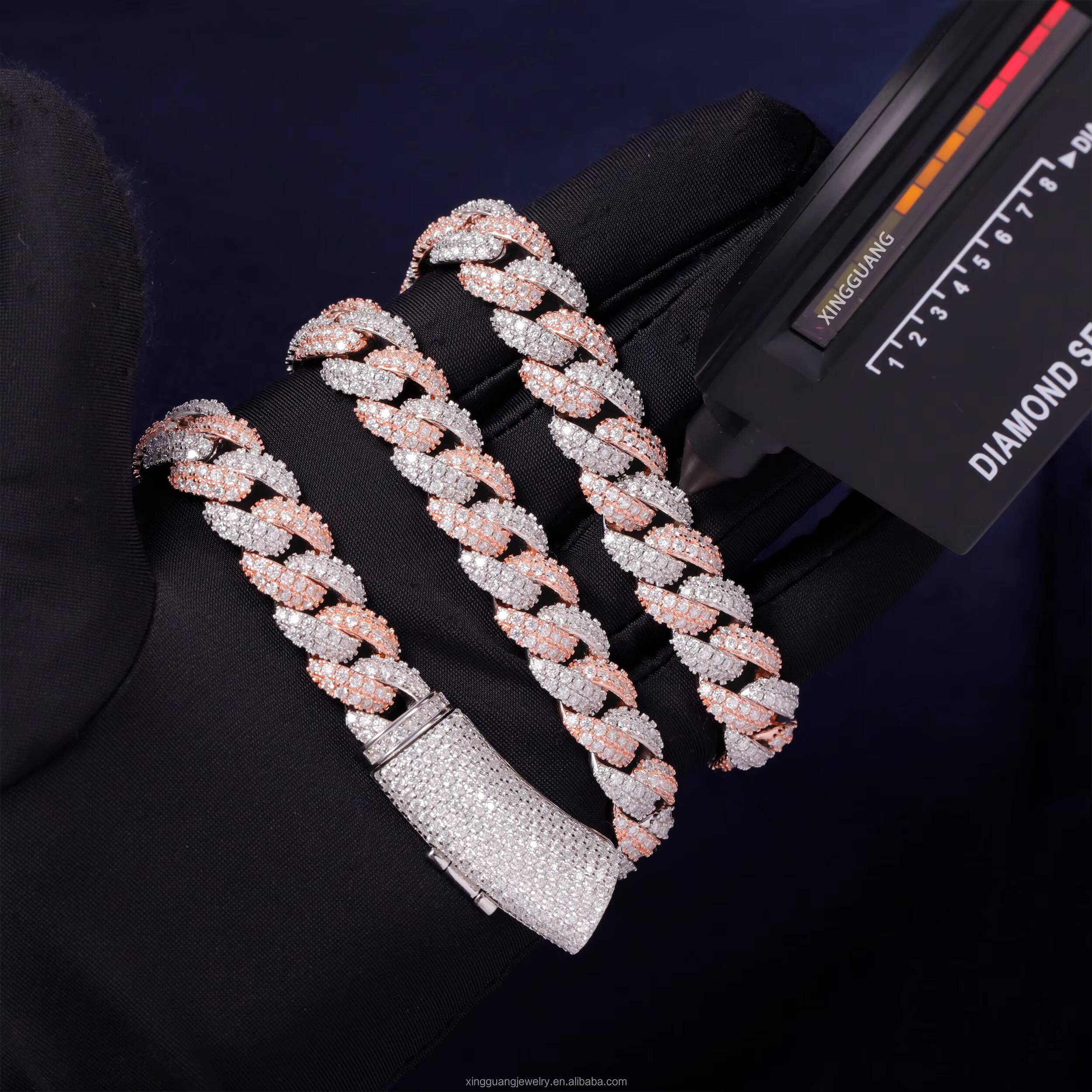 Fashion 2Tone Color Iced Out Diamond Cuban Chain for Men 13mm S925 Silver Chain Hip Hop Necklace VVS Moissanite Cuban Lidynamic Chain