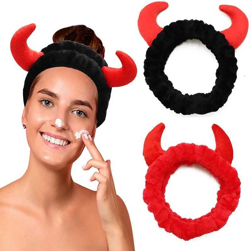 Plush Headband Women Girls Cute Red Horns Soft Elastic Hairband Wash Face Sport Velvet Hair Band Party Bandana Hair Accessories V251022