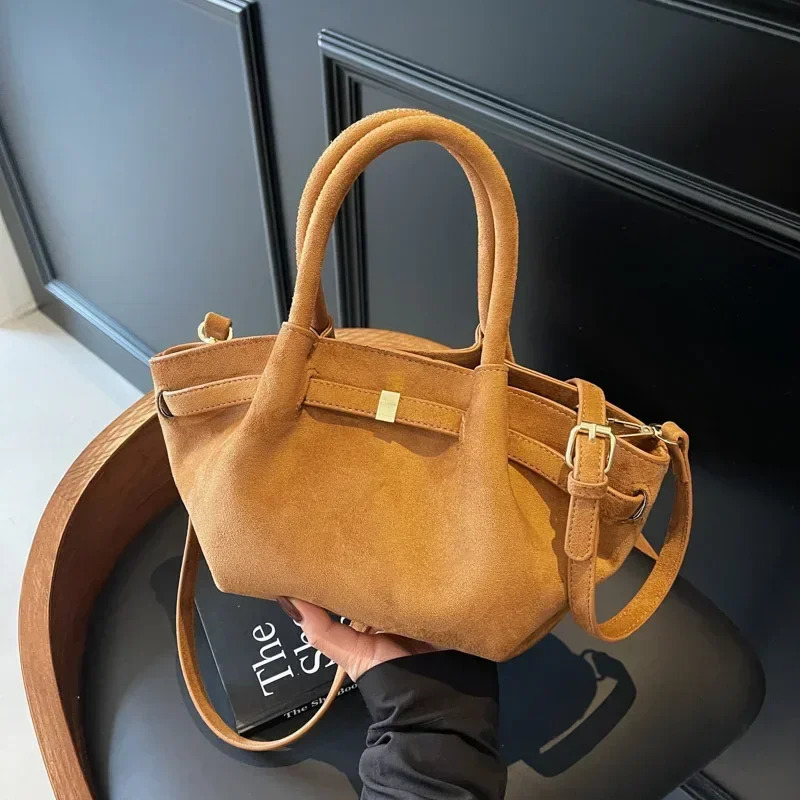 Fall Winter Womens Faux Suede Tote Shoulder Bags Large Capacity Belt n Handle Crossbody Bag Vintage Female Purse for Work 251018
