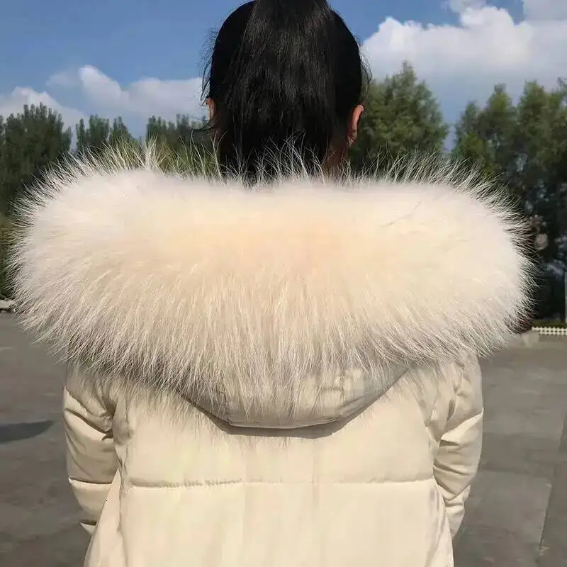 100 Real Fur Collar Warm Natural Raccoon Fur Scarf Women Genuine Fur Collar Scarves Large Fur Shawl Male Jacket Coat251029