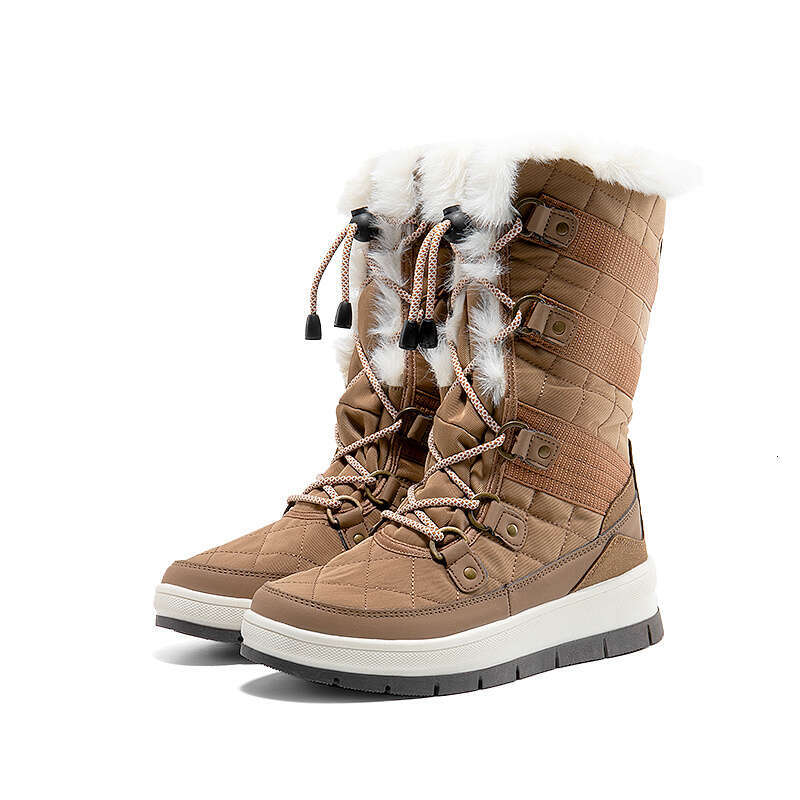 Women's Waterproof Winter Snow Boots, Warm Comfortable Faux Fur Insulated Non-Slip Outdoor Lace-Up Mid Calf Fashion Round Toe Booties