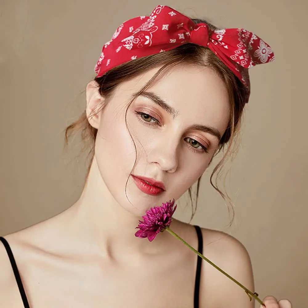 Fashion Paisley Bandana Headband for Women Top Knotted Bow Hairbands Cute Rabbit Ear Turban Headwrap Hair Band Girls Accessories V251023