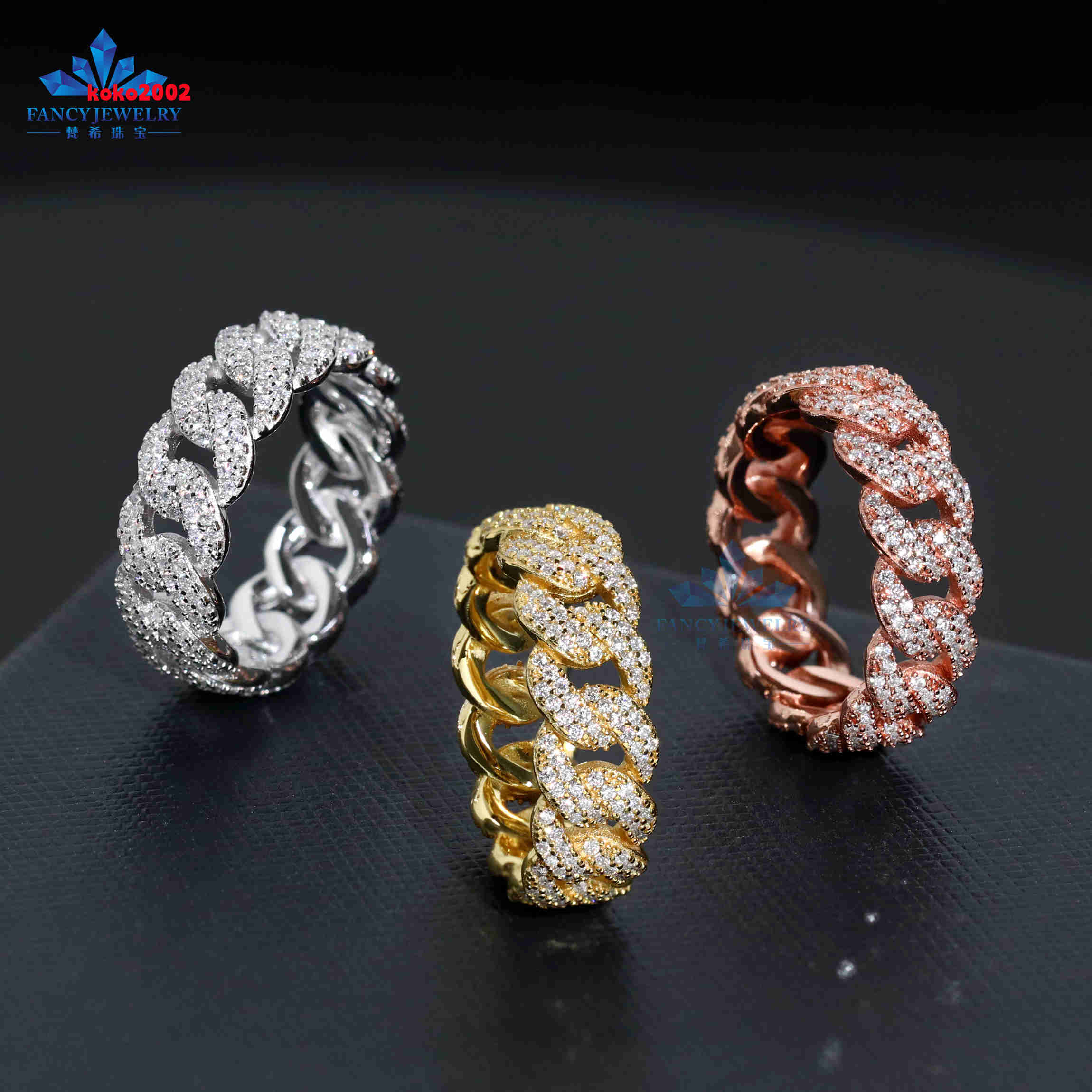 Wholesale 2025 New Unisex Luxury 7mm Full Moissanite Iced Cuban Ring 18mm 925 Silver Men Weddings Parties Customizable Fashion