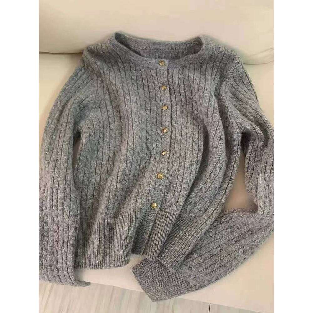 100% Cardigan Women's Twist Lazy Little Gold Button Cashmere Sweater Coat 251022