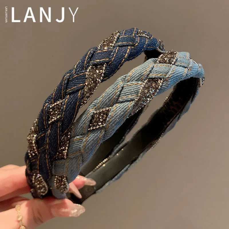 French Vintage Headband hair woman Denim Blue Rhinestone Wrapped Hair Bands Korean style Fried Dough Twists Braid Hair clips V251022