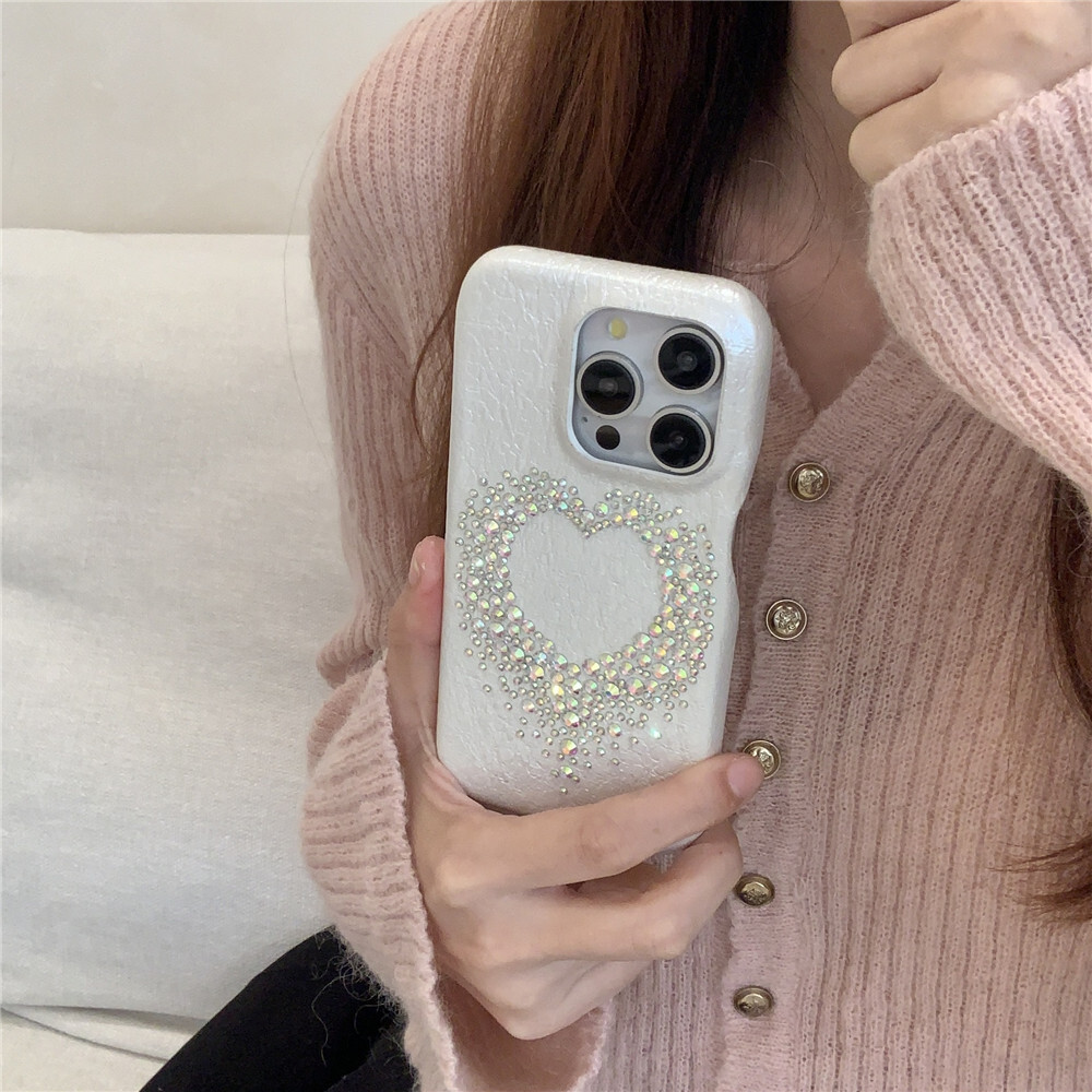 Rhinestone Heart Pattern Phone Case Compatible with iPhone 17/16/15 PROMAX Simple iPhone 14/13/12