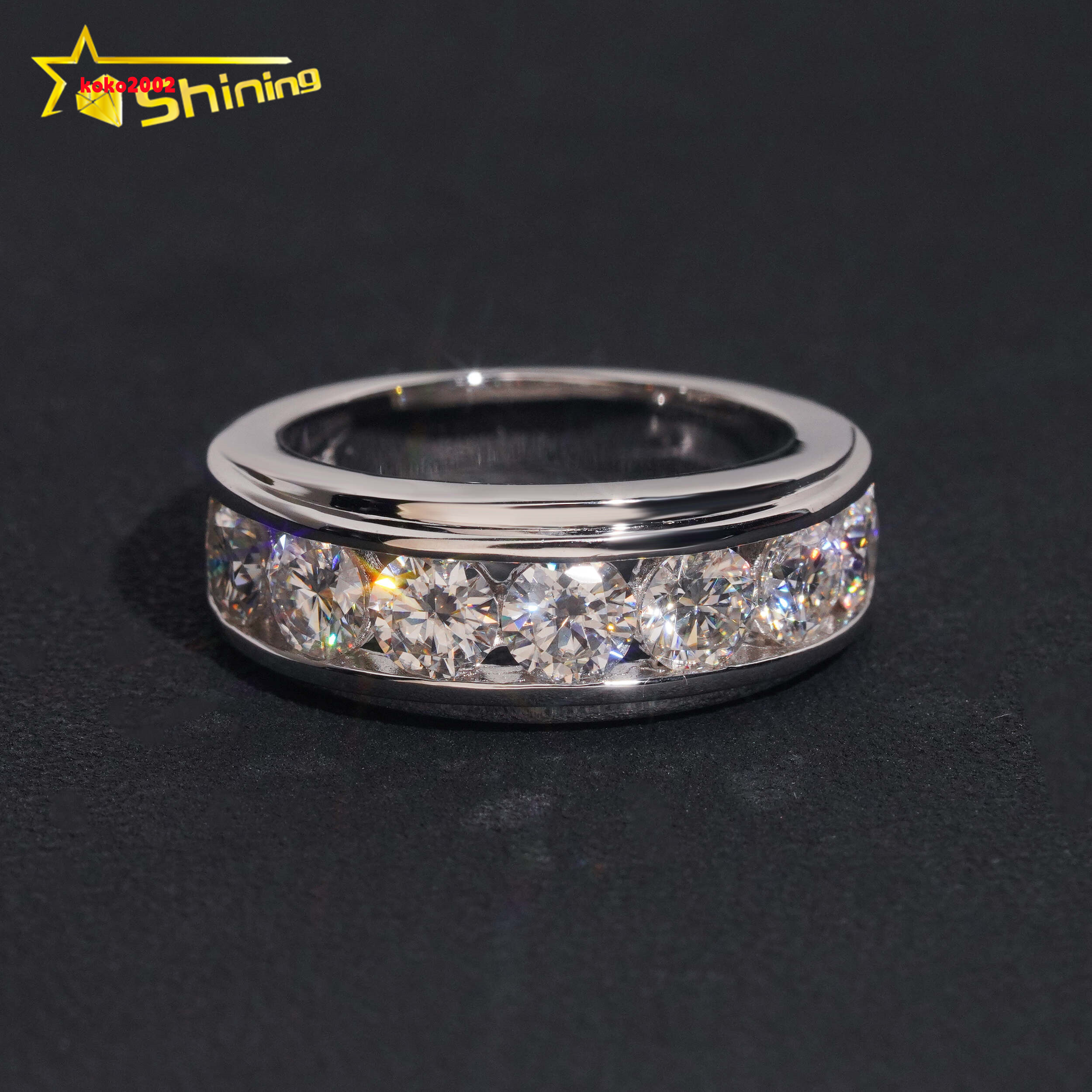 New Design GRA Certificate High Quality 925 Silver Fine Jewelry Hip Hop Eternity Ring Moissanite Mens Iced Out Ring