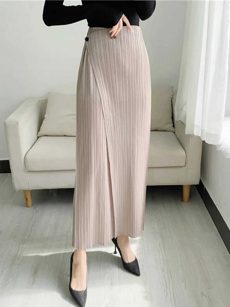 ALSEY Miyake Pleated Wide Leg Anklelength Pants for Women Autumn Simple Elastic Waist Solid Color Straight Female Trsouser 251022