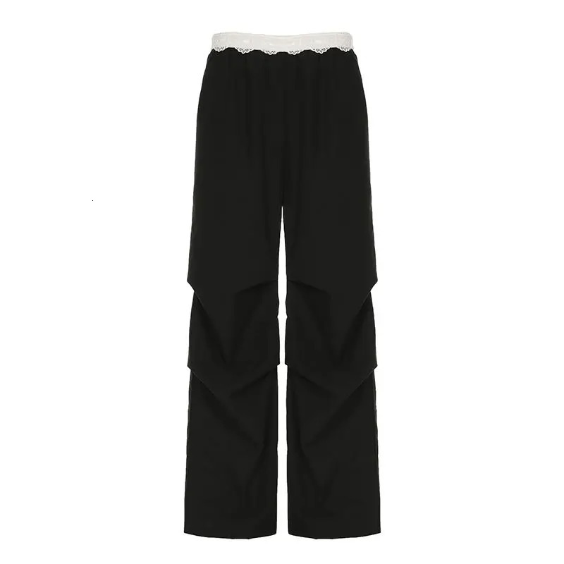 Street Lace Embroidery Casual Pants Womens Low Waist Loose Look Thin Spicy Girl Wide Leg Pants 251022