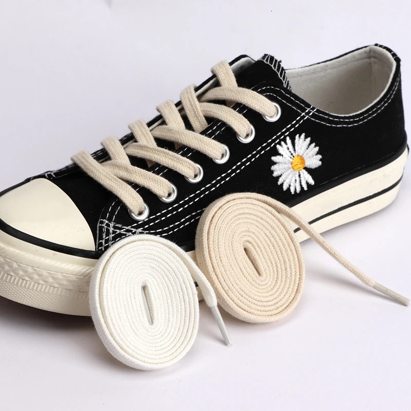 1Pair Flat Shoelaces Canvas Sneakers Shoeslace Cotton Rope Shoelace White Black Beige Solid Laces for Shoes 100120140160cm251021