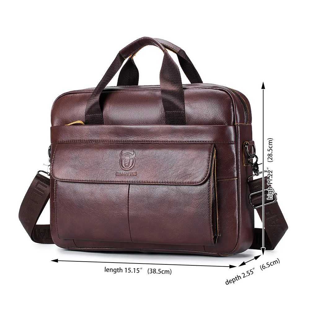 BULLCAPTAIN Mens Bag Genuine Leather Men Briefcase for Laptop 14 Messenger Mens Leather Bag Business Portfolio for Document A4 W251022
