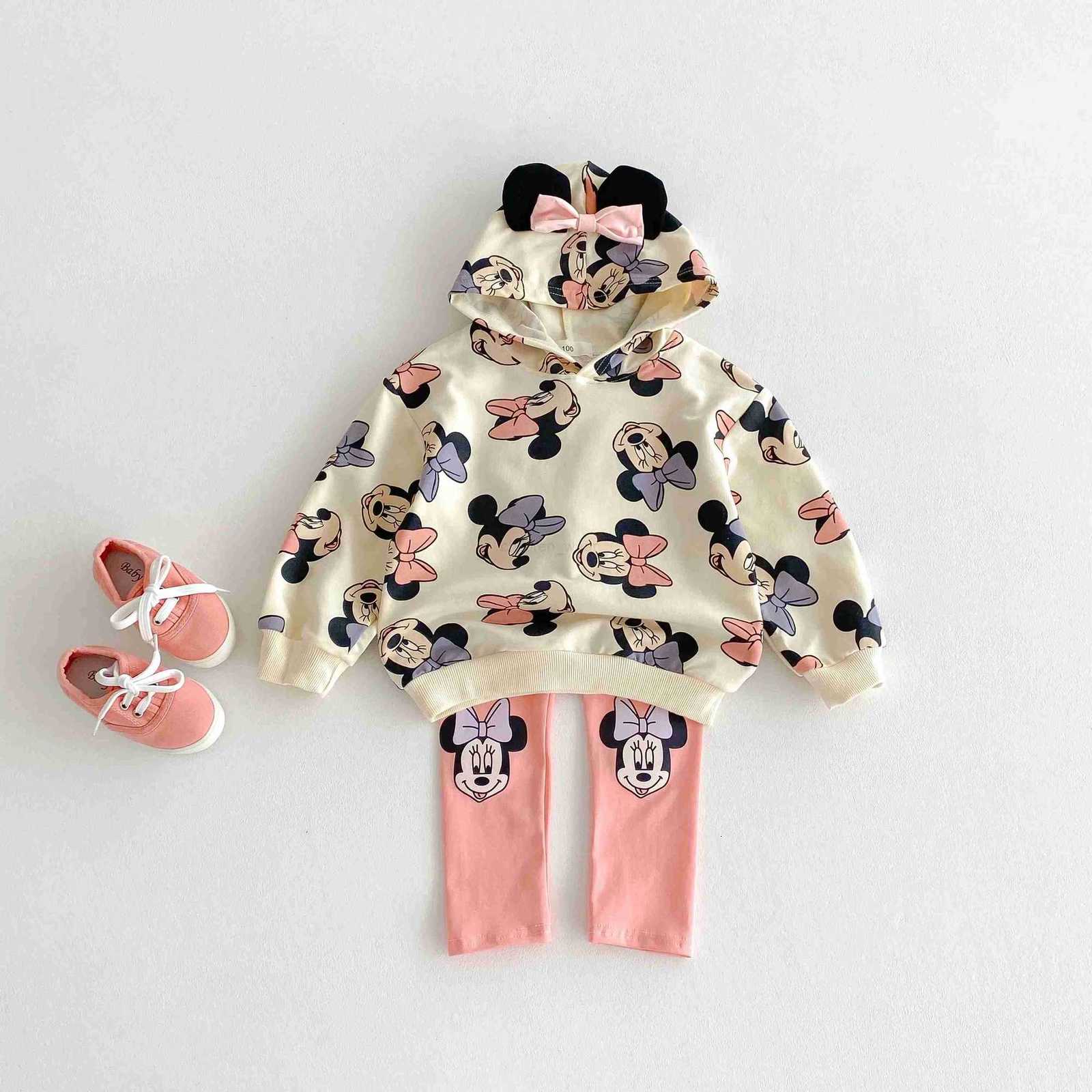 Disney Mickey Minnie Hoodies Set 2024 New Autumn Fashion Tracksuits Loose Casual Hooded Sweatshirt Pants Girl Boy 2 Piece Set Clothes H251022