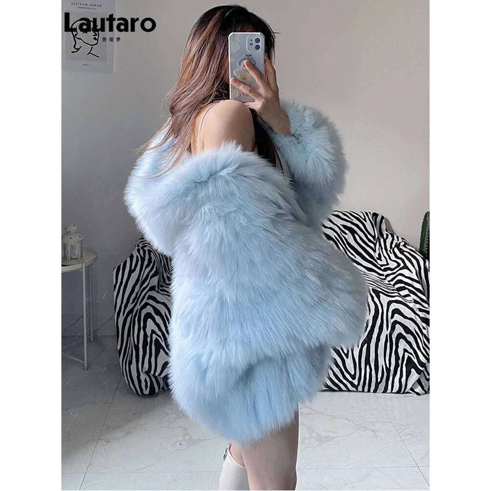 Lautaro Winter Shaggy Hairy Thick Warm Soft Colored Faux Fur Jacket Women with Hood Bat Sleeved Loose Casual Designer Clothes