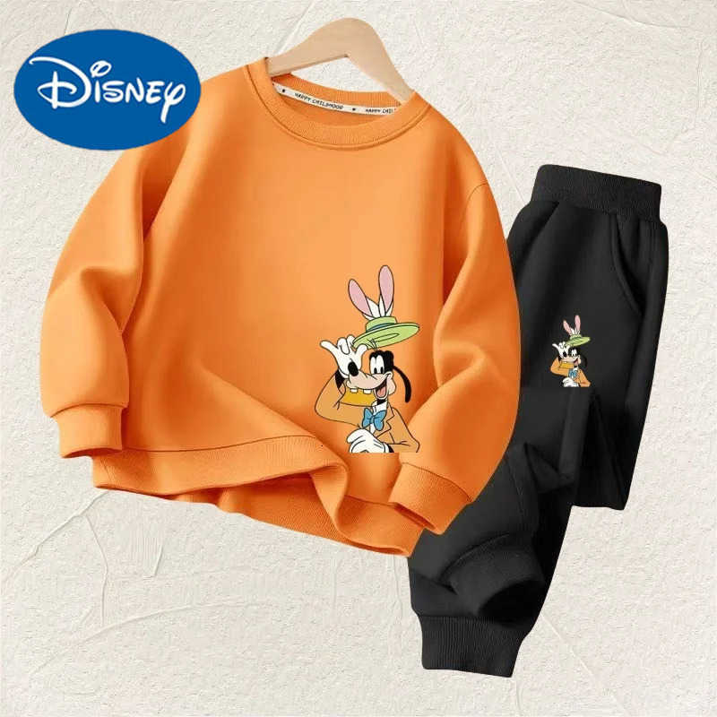 Disney Autumn Baby Girl Boy Clothes Set Children Goofy Printing Sweatshirt Top and Pants Bottom 2Pcs Suit Kid Cotton Tracksuit H251022