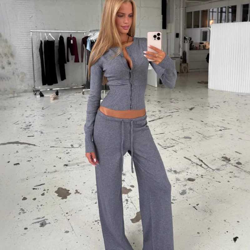 Tornova 2025 Fall Winter Knitted Suit Solid Cardigan Top Womens O neck Knitted Sweater Straight Trousers Two Piece Set CasualT251022