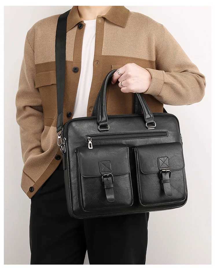 Luxury Brand Man Business Briefcase Bag PU Leather Messenger Shoulder bag Men Office Lunch Bags For Laptop A4 File Male Handbags W251022
