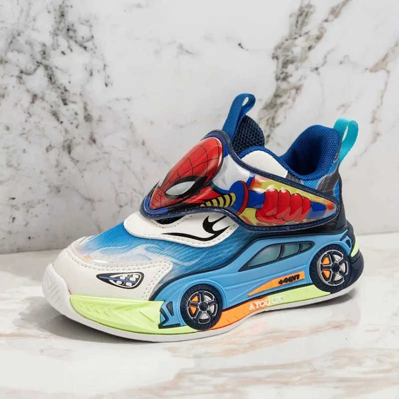 Disney Childrens Shoes Fashion Cartoon LED Lights Spiderman Sneakers for Boys Breathable Sport Antislip Student Shoes Size 26 H251022