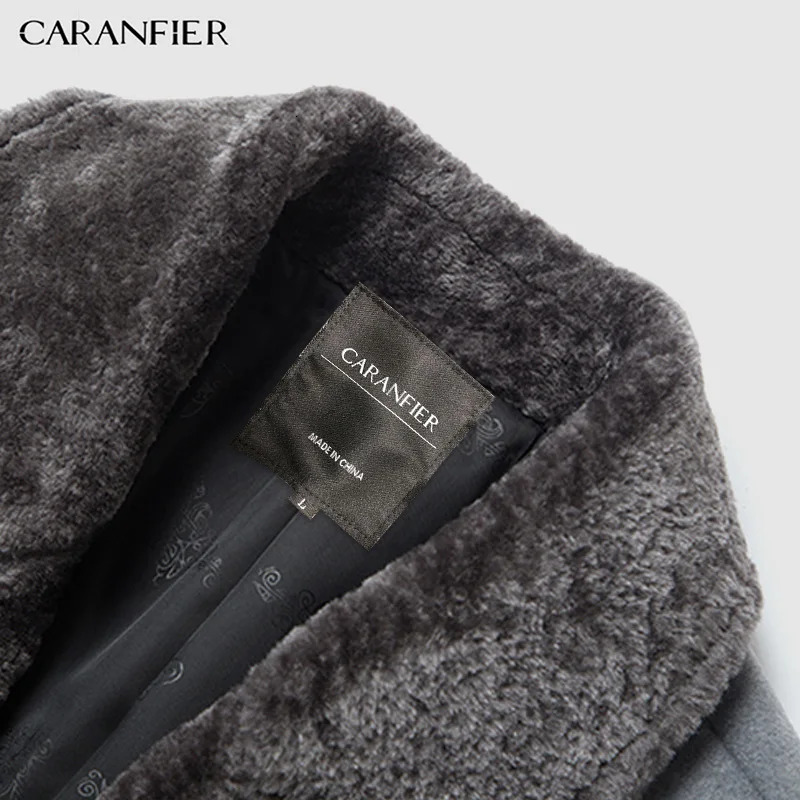 CARANFIER Arrival Winter Mens Long Woolen Coat Fur Collar Warm Wool Coats Male Solid Color Slim Casual Windbreaker Jacket 251017