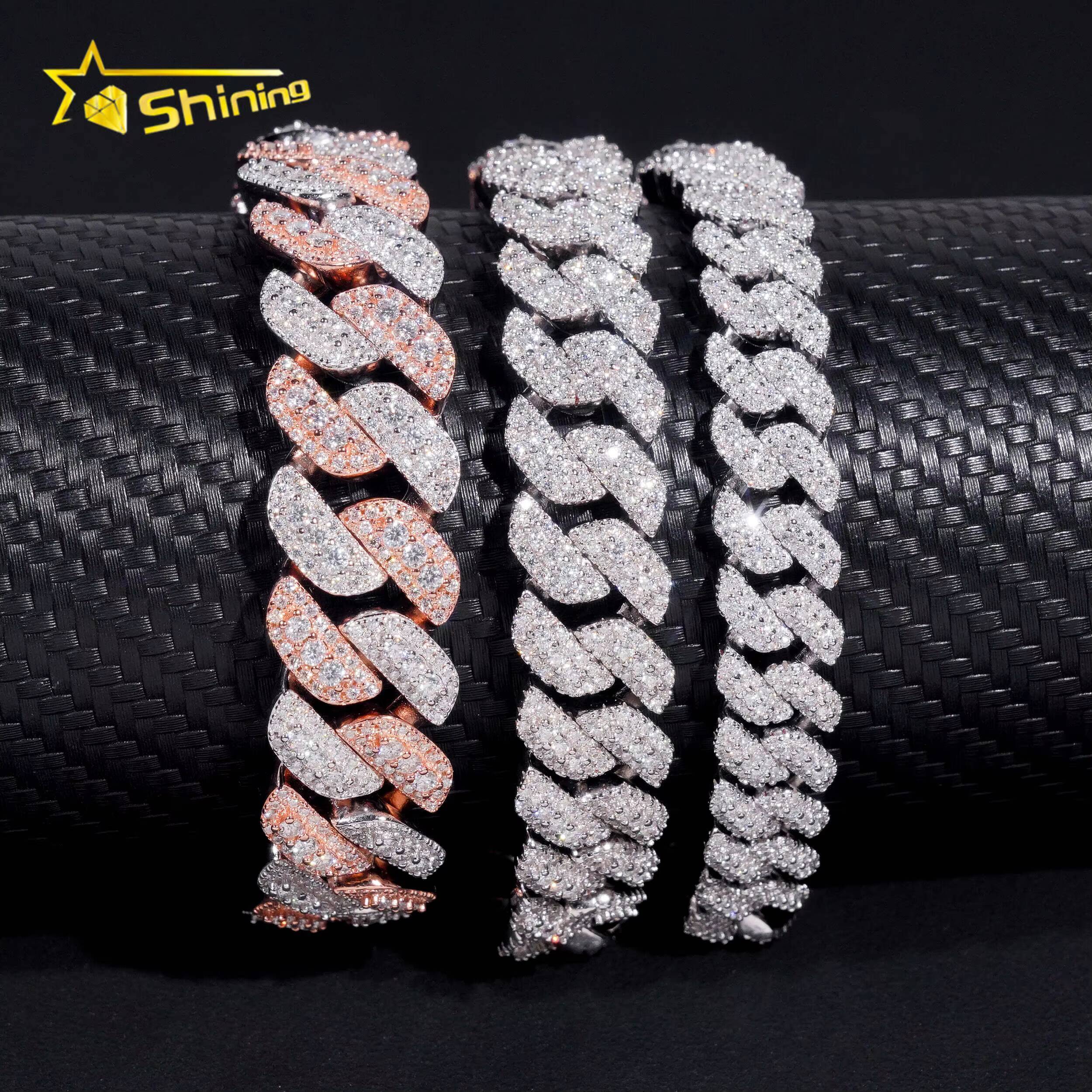 New Arrival boutique 10mm 13mm 15mm Cuban Chain Silver 925 Iced Out Vvs Moissanite Diamond Hip Hop Jewelry Cuban Lidynamic Bracelet Men