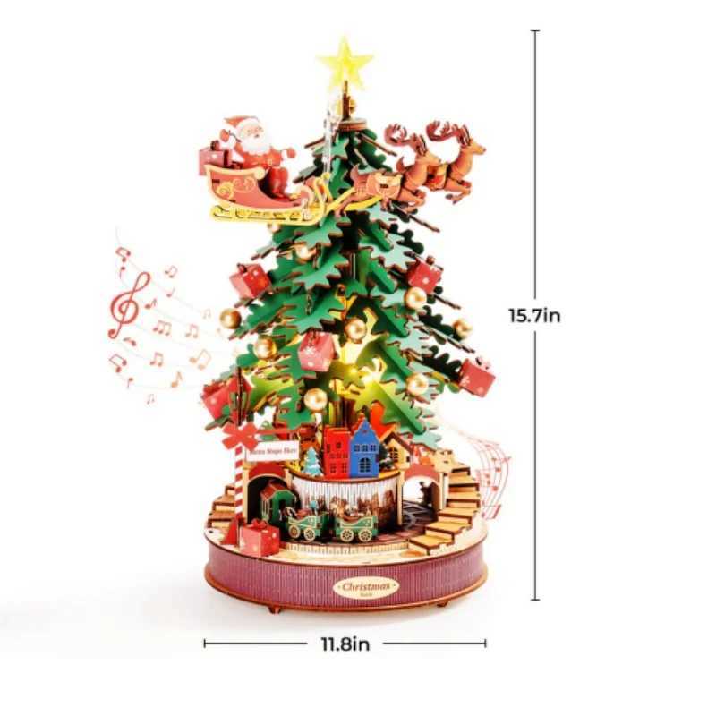 Robotime 3D Wooden Puzzles Music Box Christmas Melody Tree Wooden Model Kits for Adults to Build Best Gifts for Adults and Kids J251022