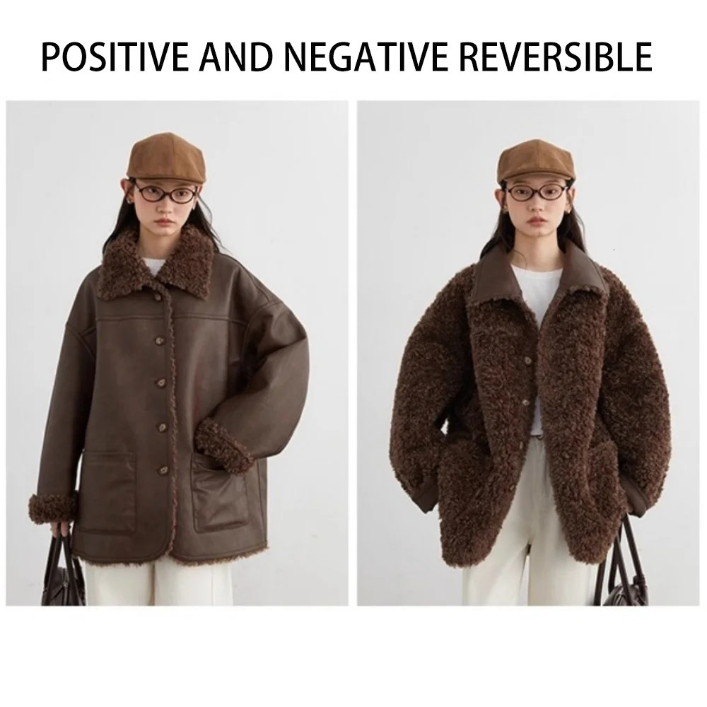 CHIC VEN Women Faux Leather Jacket Coat Loose Casual Reversible Mid Length Overcoat Retro Ladies Outerwear Autumn Winter 251021