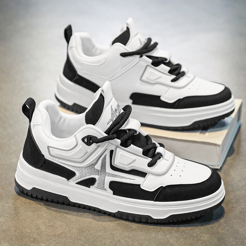 Men's shoes spring high-end sense versatile casual flat shoes youth light sports leather waterproof heightening white shoes2025