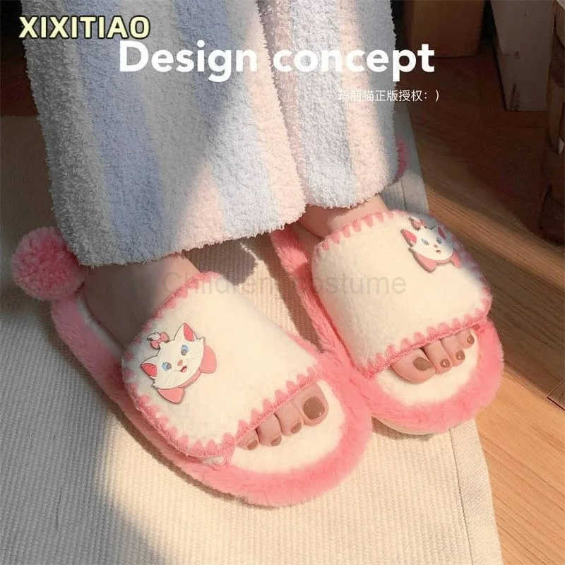 Disney Disneys AristoCats Warm Slippers Kawaii Cartoon Anime Embroidery Accessories Cotton Slippers AutumnWinter Womens Gift H251022