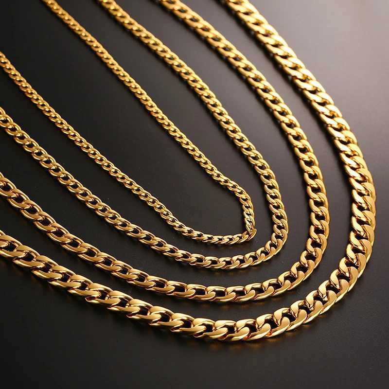 Vnox Mens Cuban Link Chain Necklace Stainless Steel Black Gold Color Male Choker colar Jewelry Gifts for Him V251022