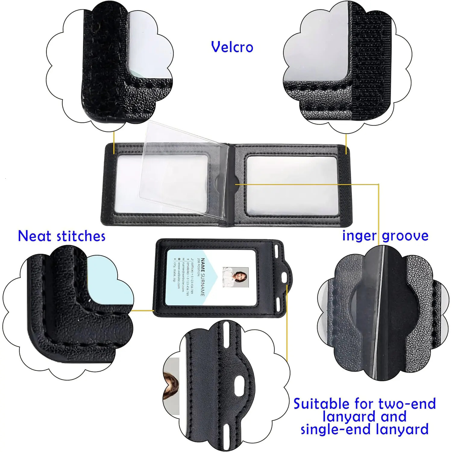 Retractable Reel Heavy Duty Carabiner Leather Card Badge Holders and Clear ID Window for Office Staffs Student Teacher Couriers 251023
