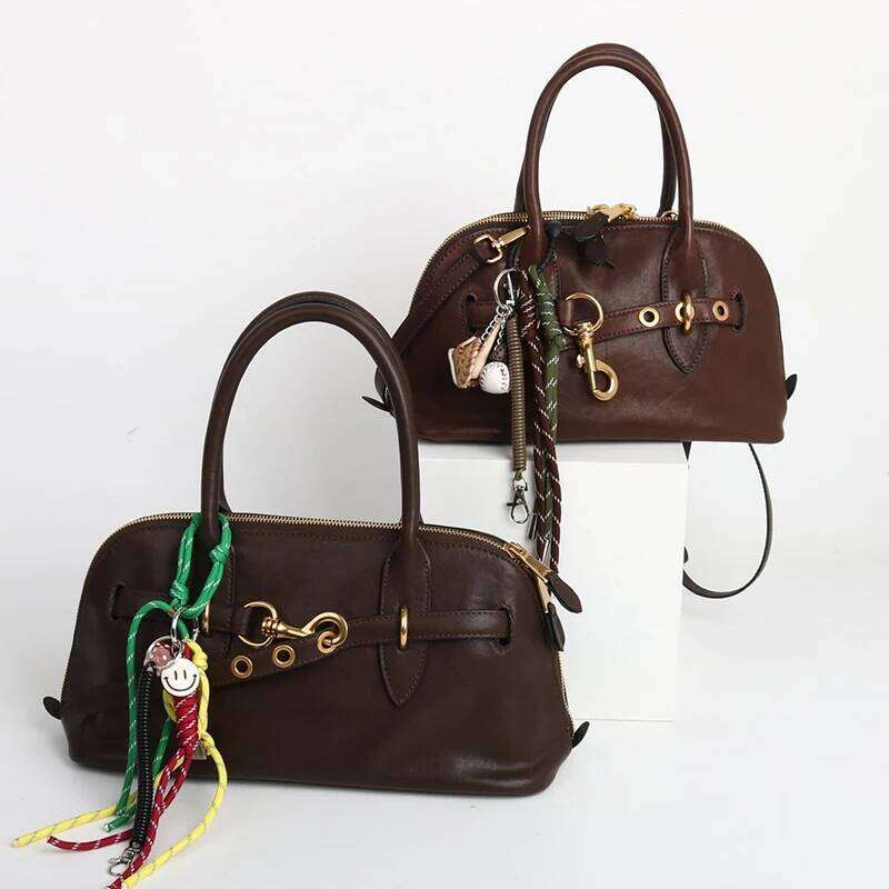 2025 Brand Genuine Leather Handbags Fashion Gold Buckle Shoulder Women Spring Retro Sheepskin Boston Bags Lady