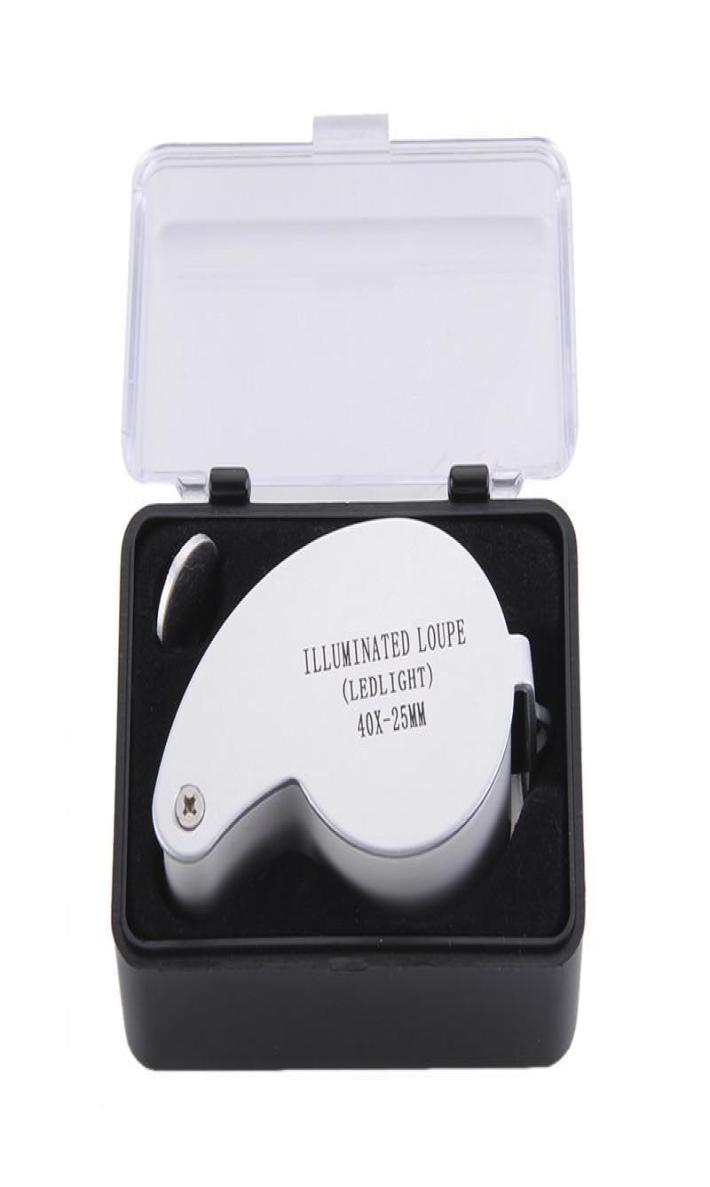 Magnifying Loupe 40X 25mm 40X25mm 40 x 25 Jeweller LED Light Glass Magnifier whole Drop New7226348