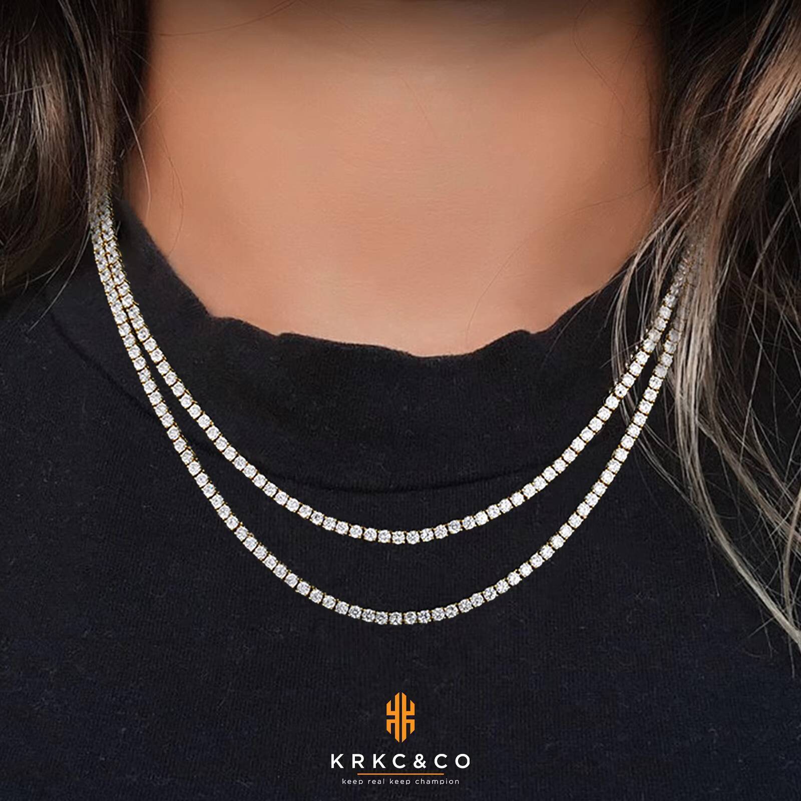 4mm Round Cubic Zirconia Tennis Chain Real 14K White Gold Plated Iced Out Hip Hop Bling Jewelry Womens Diamond Choker Necklace