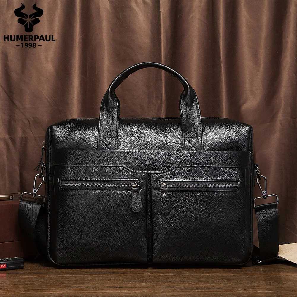 HUMERPAUL Mens Genuine Leather Briefcase Business Laptop Bag with Multiple Pockets Durable Handbag Shoulder Bags for Travel W251022