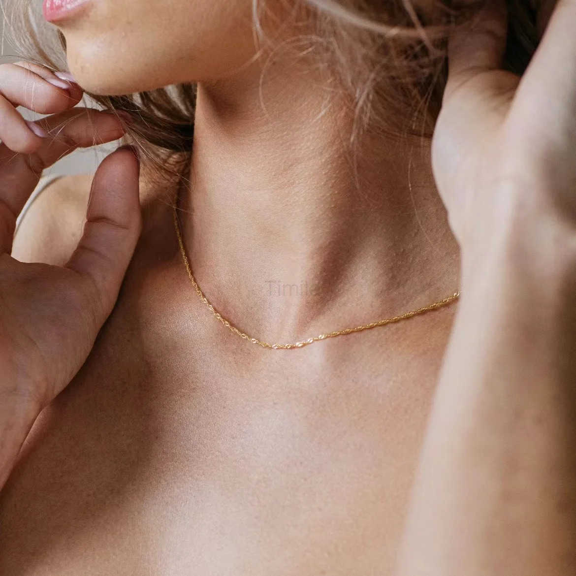 Exquisite Gold Plated Stainless Steel Thin Chain Necklace for Women Simple Style Clavicle Chain Female Jewelry U251022