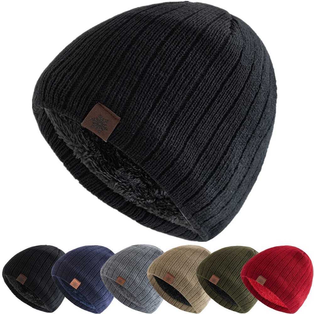 Unisex Snow Labal Winter Hats Solid Color Knitted Hats For Men Women Beanie Cap Outdoor Plush Fur Lining Warm Hats J251022