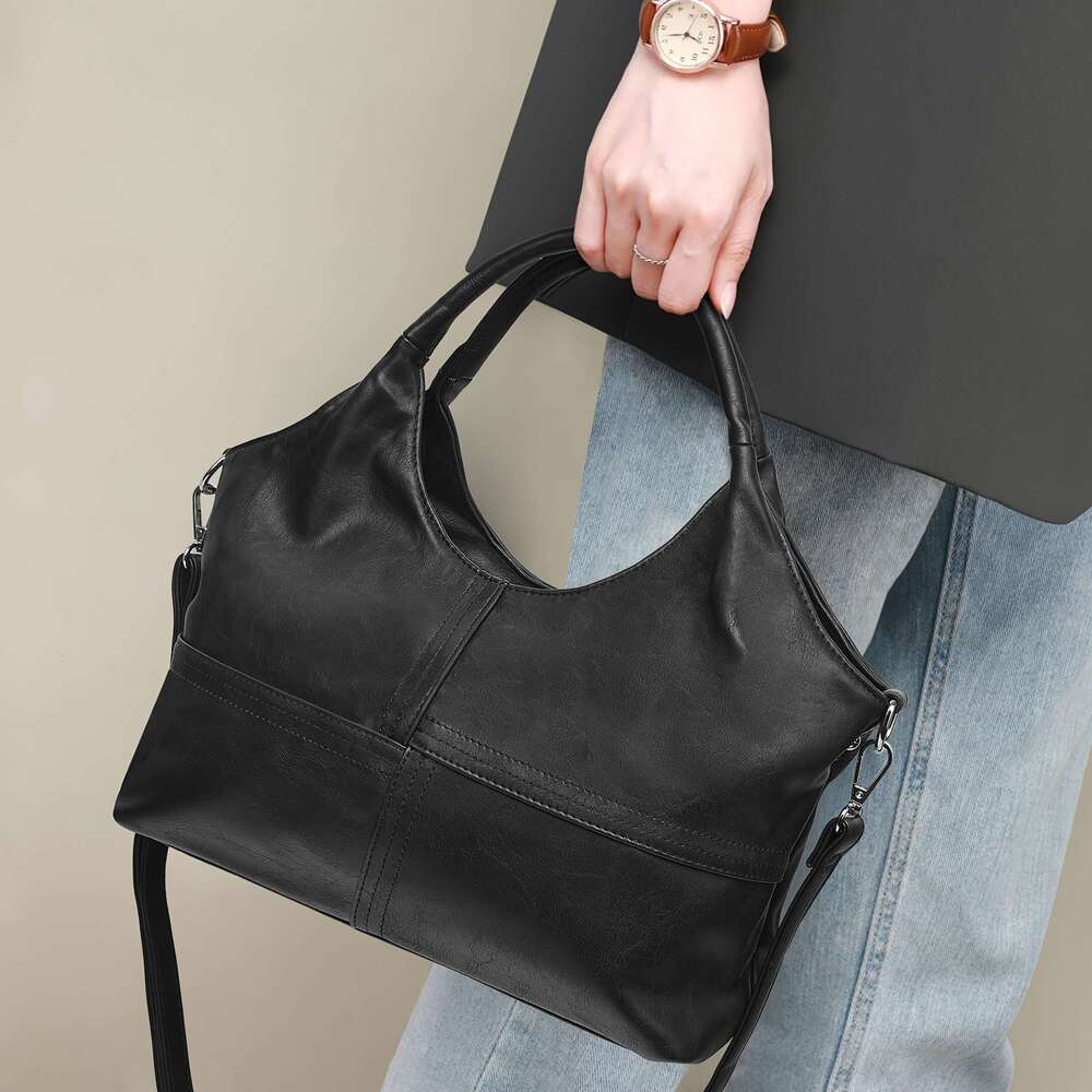 Women's Genuine Leather Crossbody Handbag Elegant Retro Designer Purse With Adjustable Strap Top Handle, Golden-Tone Hardware, Zipper Closure,