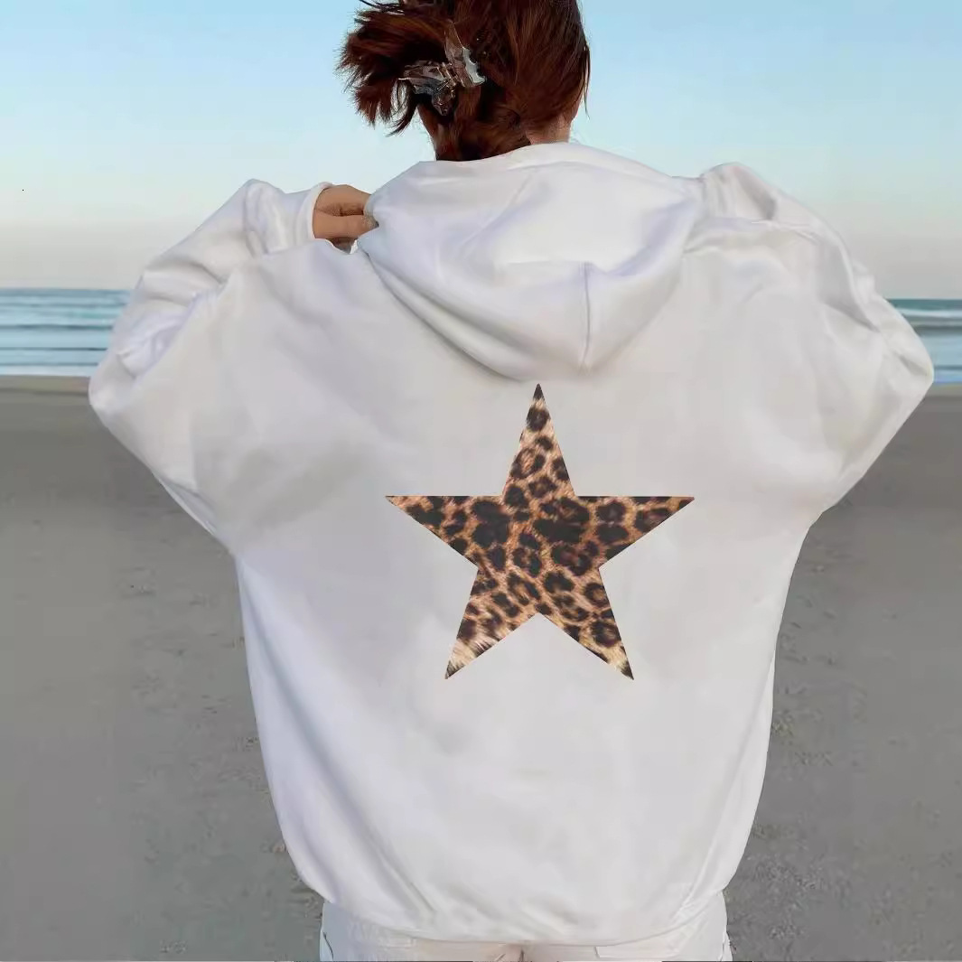 2025 American Designer Fashion Women's Leopard Star Pattern Autumn/Winter Fashion Luxury New Autumn/Winter Hooded Sportswear Couple Style