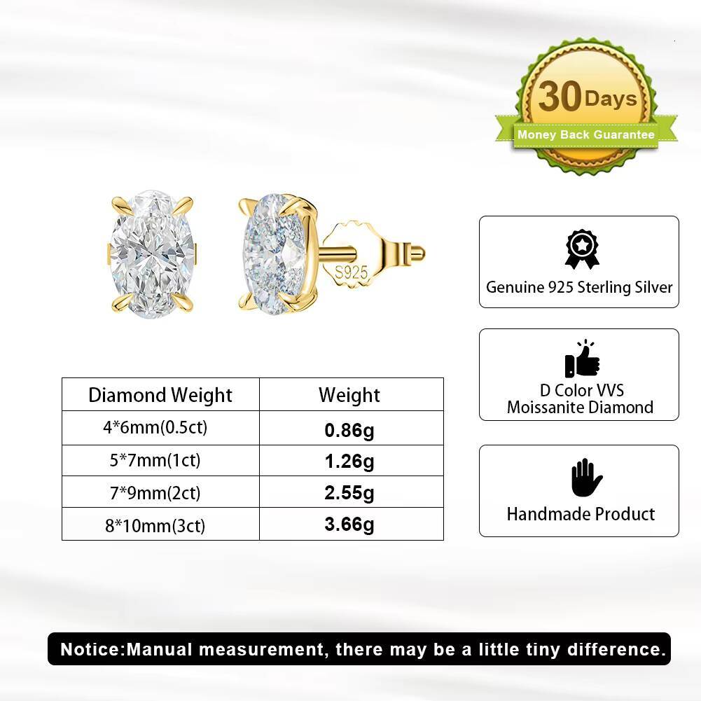 moissanite earrings SMOE02 RINNTIN Oval Cut 1CT 2CT 3CT D Color Vvs Moissanite Earrings 925 Sterling Silver Moissanite Stud Earrings for Women Men