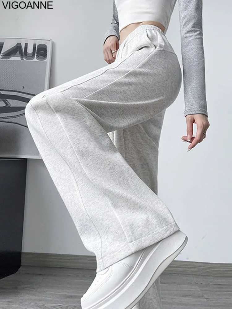 VigoAnne 2025 Autumn Casual Gray Wide Leg Pants Women Gray High Waist Sport Loose Pants Ladies Gym Running Long Baggy TrousersT251022