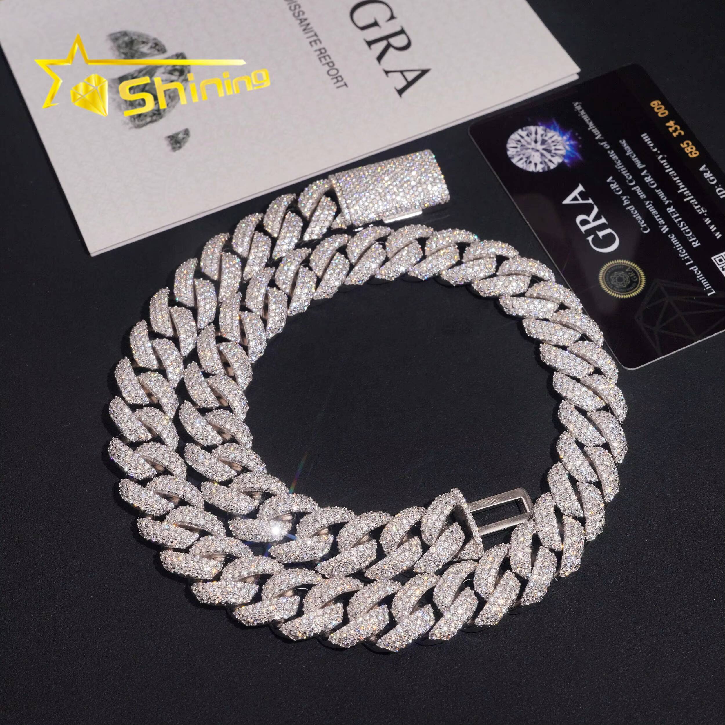 GRA Certificate Hip Hop Style High Quality Iced Out Mens 16mm Moissanite Diamond 925 Silver Cuban Lidynamic Chain
