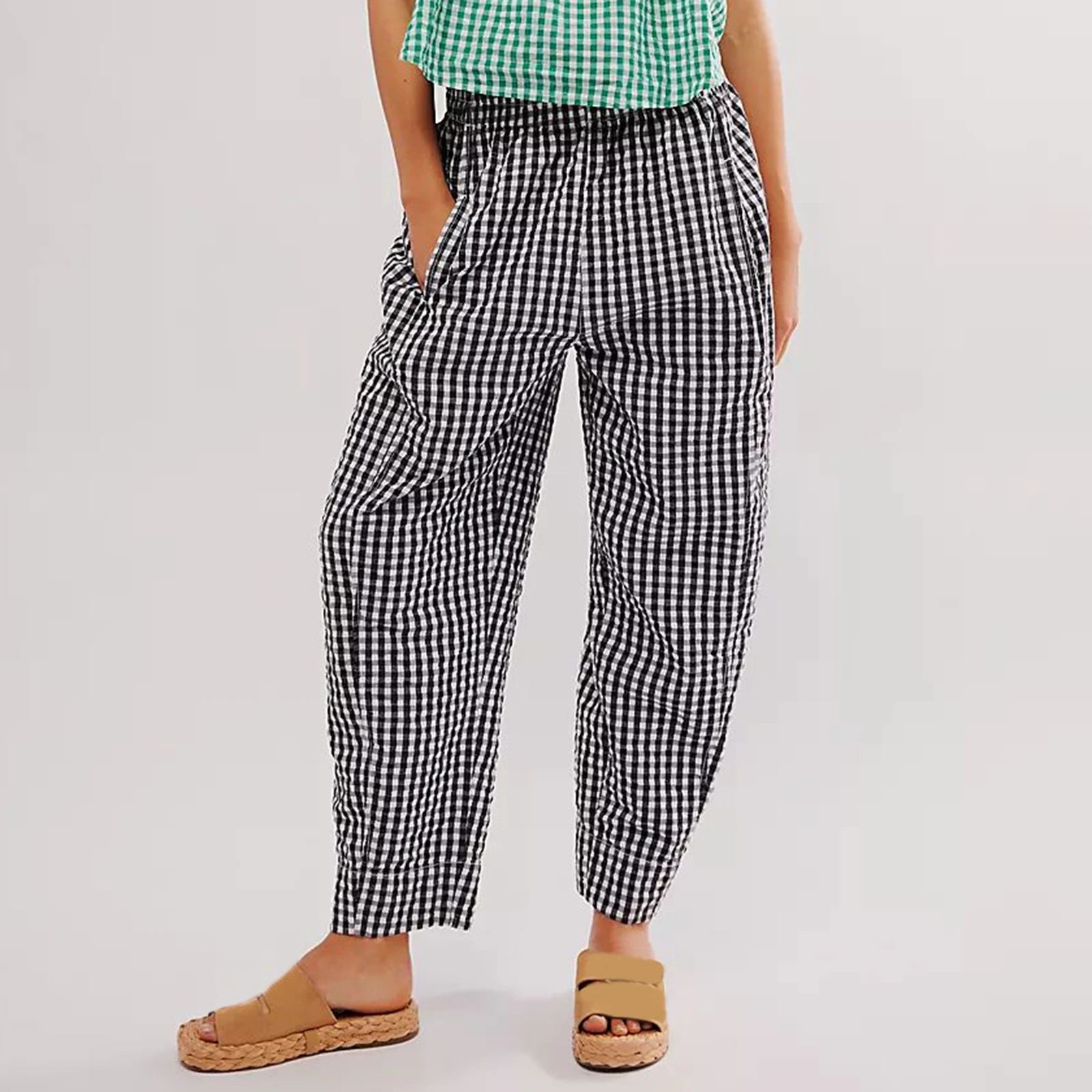 Y2K Gingham Wide Leg Lounge Pants Plaid Drawstring Pajama Pants Checked Loose Fit Pj Pants Trousers Casual Home Pant 251016