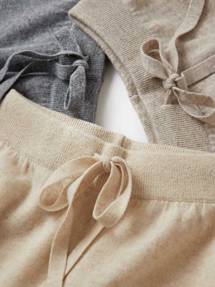 2025New Women100Merino Wool Knitted Wide Leg Pants Autumn Winter Basic Soft Warm Cashmere Knit Trousers Casual Drawstring StyleT251022