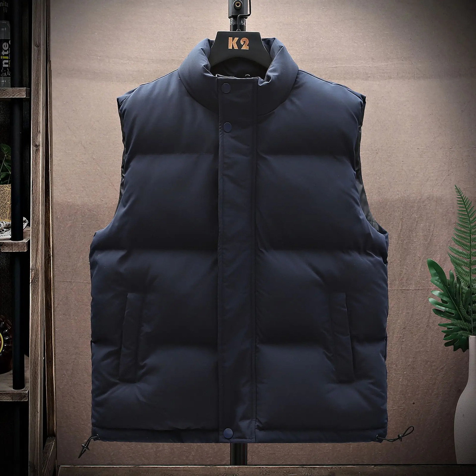 Down Cotton Vest Mens Autumn and Winter Thickened Warm Cotton Jacket Trendy Solid Color Male Clothes Casual Heated Vest 251016