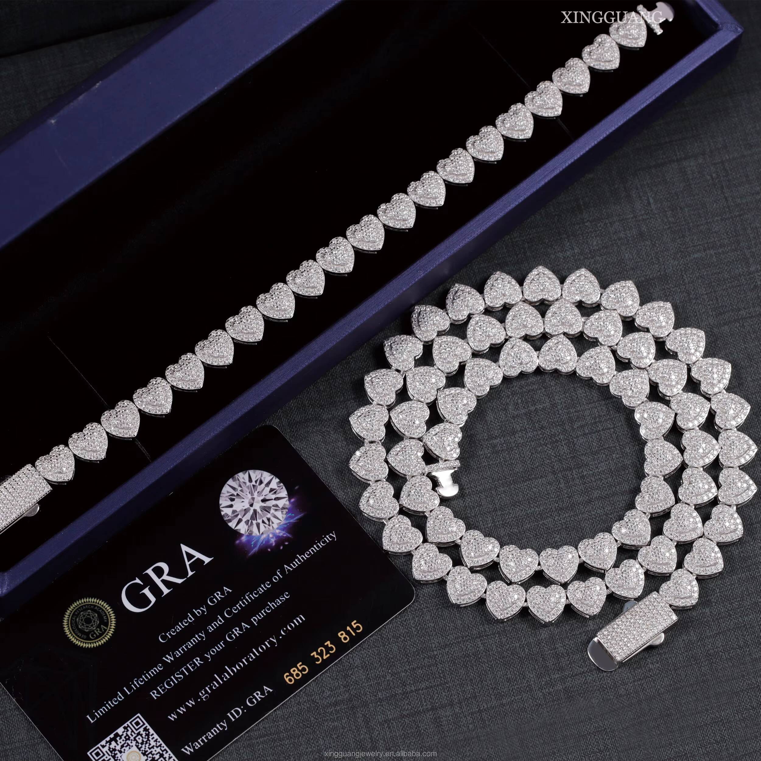 New Arrived Heart Cuban Chains GRA VVS Moisaanite Chains 925 Silver Hip Hop Fine Jewelry Necklace Cuban Lidynamic Chains