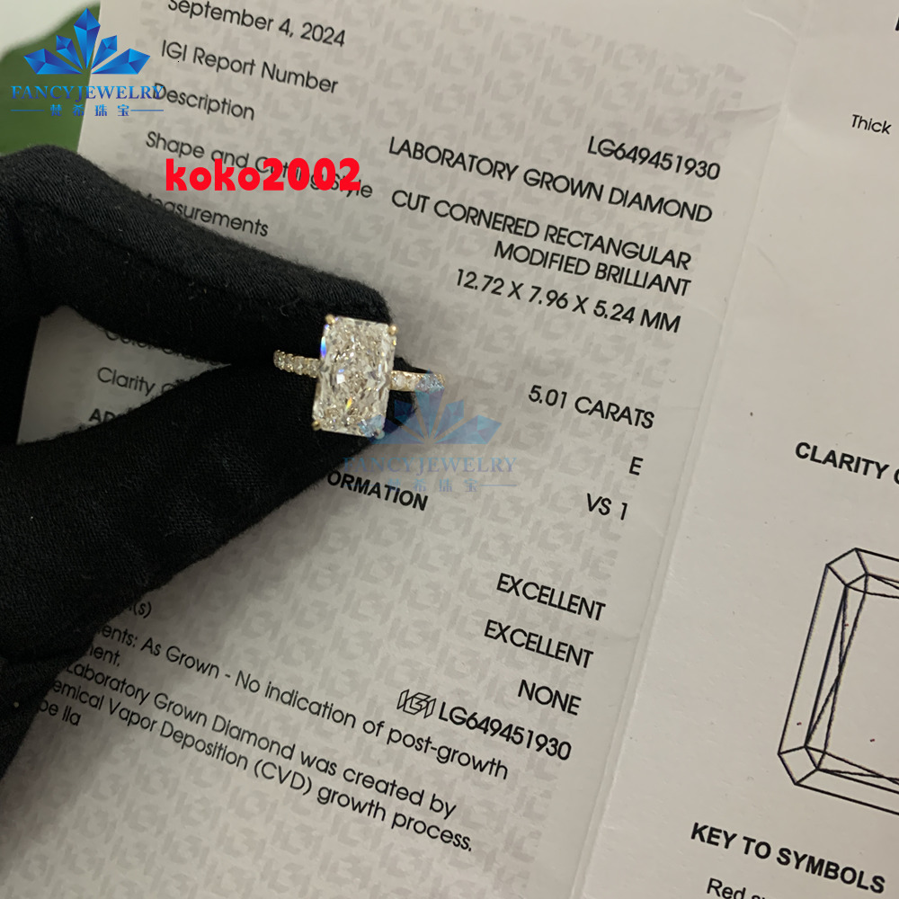 Custom 14K 18K Gold 2CT 3CT 5CT Radiant Cut D VS1 VVS1 IGI Certified Lab Grown Diamond Engagement Wedding Ring for Women